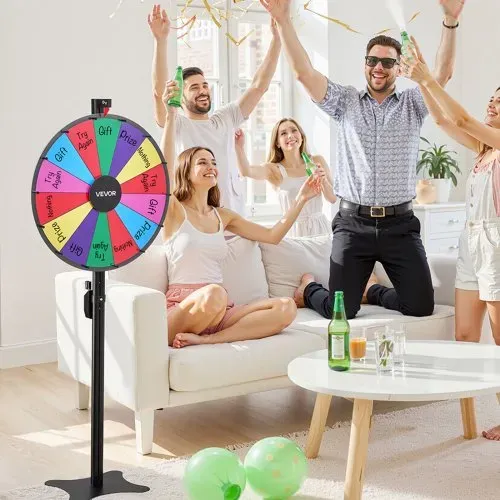 VEVOR Glücksrad Drehrad (61 cm) 14 Slots Glücksrad mit Ständer, höhenverstellbar, Lotteriespiele Gewinn-Roulette mit Tafelschwamm & 2 Markern, 6 Farben, ideal für Party Kneipe Messe – Bild 7