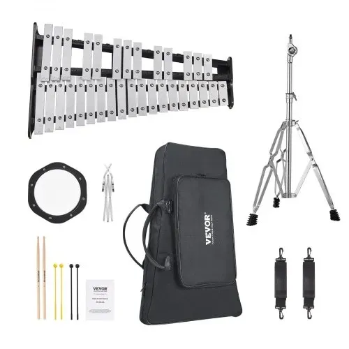 VEVOR Glockenspiel-Xylophon-Set mit 32 Noten, professionelles Schlaginstrumenten-Set mit Schlägeln, Trommelstöcken, Notenständer, 20,3 cm Übungspad, verstellbarem Ständer und Tragetasche – Bild 8