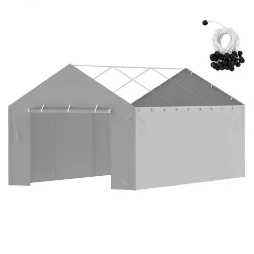 VEVOR Carport-Garagenzelt Seitenwand 610 x 364 cm, Garagenzelt-Unterstandplane, strapazierfähig, wasserdicht und UV-geschützt, grau (Oberteil und Rahmen nicht im Lieferumfang enthalten) – Bild 8