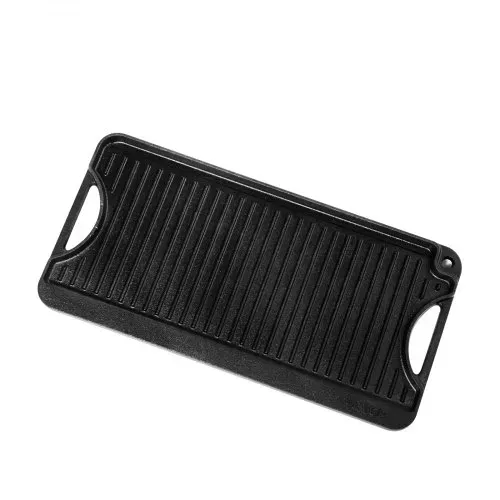 VEVOR wendbarer Grillplatte Bratpfanne Griddle aus Gusseisen (492 x 218 mm), tragbare rechteckige Pfanne mit Griff, Familienkochgeschirr für Herdplatten drinnen/draußen Grill, schwarz – Bild 9