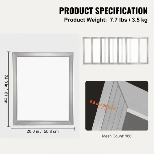 VEVOR 6 Stk. Aluminiumlegierung Siebrahmen Siebdruckpresse 50,8 x 61 cm, Siebdruckmaschine Zubehör 160 Mesh, Säureresistenz & nicht Verformbar für Kissenbezügen, Stoffen, Papier, Kopierpapier usw. – Bild 6