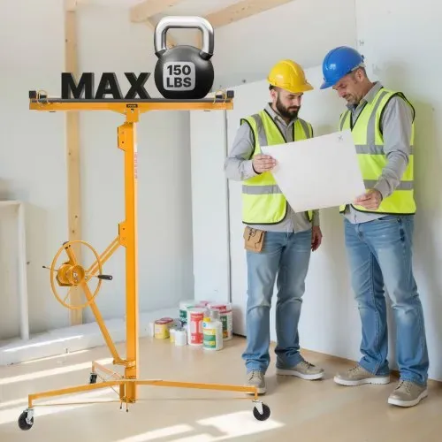 VEVOR Plattenheber bis max. 68 kg, 4877 mm Höhe, Gipskartonheber mit verstellbarem Teleskoparm, Rigipsplatten, Trockenbau-Heber, Panelheber, Hebezeug, Werkzeuge, für Decken- & Wandmontage (Gelb) – Bild 7