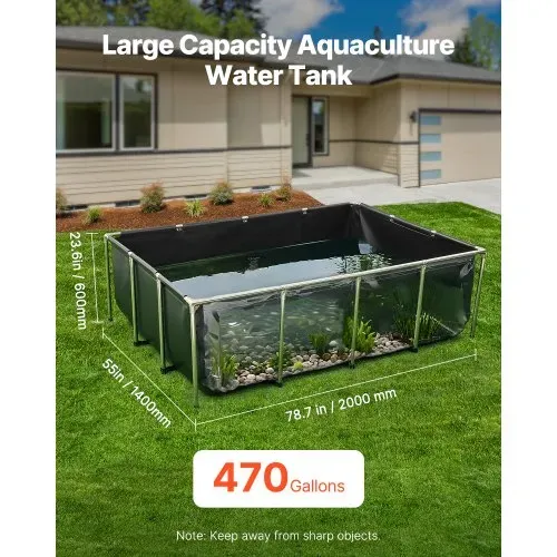 VEVOR Fischteich aus Segeltuch, 1781,3 L Fischtank, PVC-Koi-Tank mit transparentem Sichtfenster, Aquarium mit Edelstahlrahmen & Ablassventil, für Zucht von Koi, Goldfisch (schwarz) VEVOR Fischteich aus Segeltuch, 1781,3 L Fischtank, PVC-Koi-Tank mit transparentem Sichtfenster, Aquarium mit Edelstahlrahmen & Ablassventil, für Zucht von Koi, Goldfisch (schwarz)
