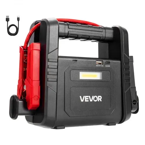 VEVOR Starthilfe Powerbank 6000 A Spitzenleistung 12 V Tragbar Schwarz Starthilfegerät für Benzin- und Dieselfahrzeuge bis 10 L, 3-Modus-LED-Notfalltaschenlampe, USB-Ausgang, Gehäuse aus ABS & PC – Bild 9