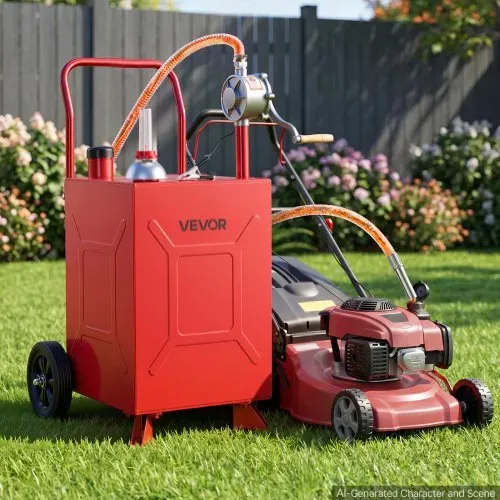 VEVOR 75,7L Kraftstofftrolley Mobile Tankanlage mit Manueller Pumpe Rot, Tragbarer Kraftstoffbehälter für Auto Rasenmäher Boot, Mit 2 Rollen & Ölstandsanzeige, Für Benzin & Diesel, Kohlenstoffstahl – Bild 7
