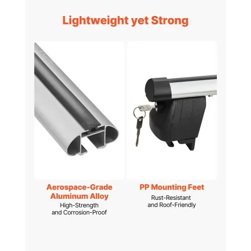 VEVOR 2 x Dachgepäckträger Querträger 90 kg Tragkraft, Abschließbare Dachträger für PKW SUV, Passend für Erhöhte & Bündige Dachreling, 180-1035 mm Relingabstand, für Dachbox Kanu Fahrrad Transportkorb – Bild 3