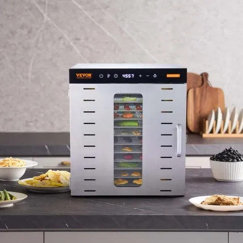 VEVOR 1000 W Dörrautomat Edelstahl, 377 x 285 mm 10 Stk. Tabletts 360° Trocken, Dörrgerät, Temperaturregelung, 0,5 bis 48-Stunden-Timer, Überhitzungsschutz, Rezeptheft für Fleisch Obst Gemüse – Bild 7