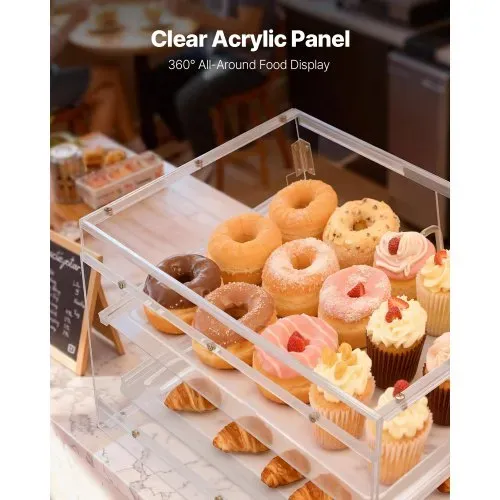VEVOR Gebäckvitrine 2-stöckig, Gewerbliche Bäckereivitrine aus Transparentem Acryl, Thekenvitrine mit Magnetischer Rücktür & Abnehmbarer Trennwand für Kekse, Desserts und Donuts, 526 x 400 x 305 mm – Bild 2