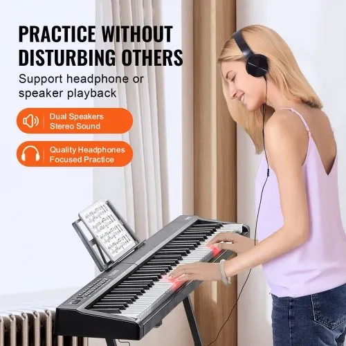VEVOR Digitales Klavier mit 88 Tasten, halbgewichtete Tasten, tragbares elektrisches Keyboard-Piano-Set in voller Größe mit 1000 Tönen, integrierten Lautsprechern, Sustain-Pedal, Kopfhörern, Bluetooth, MIDI, USB für Anfänger – Bild 5