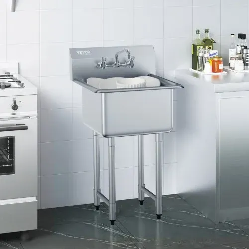 VEVOR Edelstahl Spültisch Gewerbliche Spülbecken 533,4x457x1041mm Wasserhahn – Bild 7