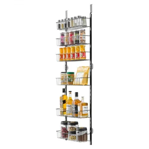 VEVOR Vorratsschrank Speisekammer-Organizer Aufbewahrung über der Tür, 6-stufige Gewürzregale zum Aufhängen aus Stahl, verstellbare Lagerregale für die Wand, für Zuhause Küche Badezimmer, schwarz – Bild 9