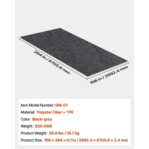 VEVOR Garagenbodenmatte 2692,4 x 6705,6 x 2,4 mm Werkstattboden 820-850 g/m² Garagenboden Filz & TPE Öl Auffangmatte Garagenmatte Servicematte Bodenschutz Bodenplatten für Garage – Bild 6