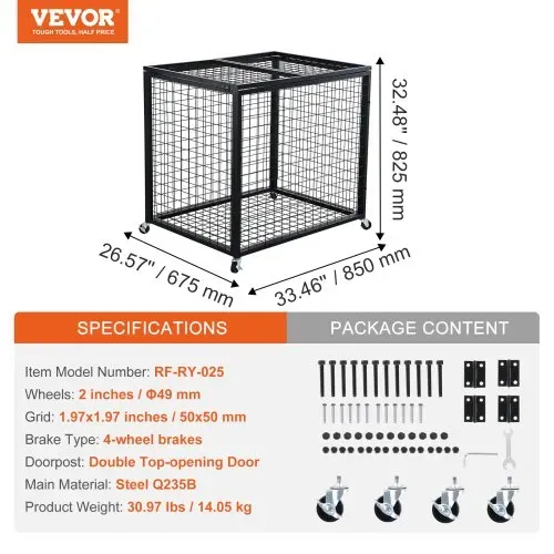 VEVOR Ballwagen Rollwagen 850 x 675 x 825 mm Sportbällen, Abschließbarer Basketballkäfig Ballkäfig, Sportausrüstung für den Innen- und Außenbereich, Rollbar Aufbewahrungswagen aus Stahl für Garagen – Bild 6