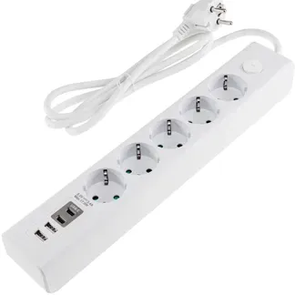 Steckdosenleiste mit Ladebuchsen für USB USB-A /USB-C,5-fach, weiß, 1,5m Kabel Steckdosenleiste mit Ladebuchsen für USB USB-A /USB-C,5-fach, weiß, 1,5m Kabel