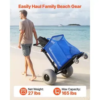 VEVOR Strandwagen mit Ballonreifen (12 Zoll), Faltbarer Strandtrolley mit 180° Verstellbarem Griff Pumpe und Aluminiumrahmen, Handwagen (75 kg Belastbar), Strandkarre Ideal für Camping Angeln Garten VEVOR Strandwagen mit Ballonreifen (12 Zoll), Faltbarer Strandtrolley mit 180° Verstellbarem Griff Pumpe und Aluminiumrahmen, Handwagen (75 kg Belastbar), Strandkarre Ideal für Camping Angeln Garten