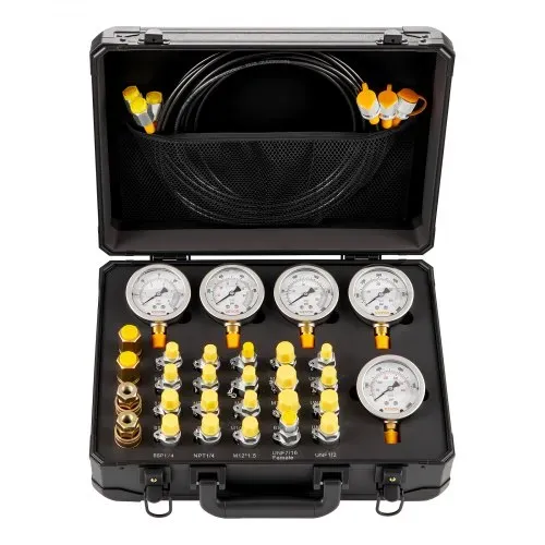 VEVOR Hydraulikdruck Testkit, 10 / 60 / 160 / 400 / 600 Bar, Hydraulik Messgerät Set inkl. 5 Messgeräte, 20 Kupplungen, 4 Schnellkupplungen, 3 Schläuche für Bagger-Baumaschinen – Bild 8