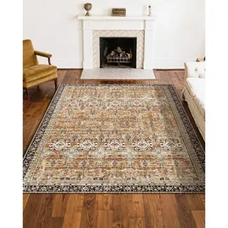 VEVOR Flächenteppich 2439×3048 mm Kurzflor, waschbarer Wohnzimmerteppich, rutschfester Teppich, Vintage-Stil, Innenmatte für Schlafzimmer, Wohnzimmer, Kinderzimmer, Büro, Braungrün VEVOR Flächenteppich 2439×3048 mm Kurzflor, waschbarer Wohnzimmerteppich, rutschfester Teppich, Vintage-Stil, Innenmatte für Schlafzimmer, Wohnzimmer, Kinderzimmer, Büro, Braungrün
