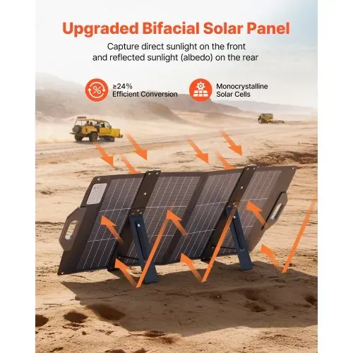 VEVOR Faltbares Solarpanel 100W, 16BB N-Typ Bifaziales Monokristallines Solarmodul mit Ladegerät, 24 % Wirkungsgrad, mit MC4-Ausgang, USB-A (QC3.0), Typ-C- & DC-Anschlüssen für Powerstations VEVOR Faltbares Solarpanel 100W, 16BB N-Typ Bifaziales Monokristallines Solarmodul mit Ladegerät, 24 % Wirkungsgrad, mit MC4-Ausgang, USB-A (QC3.0), Typ-C- & DC-Anschlüssen für Powerstations