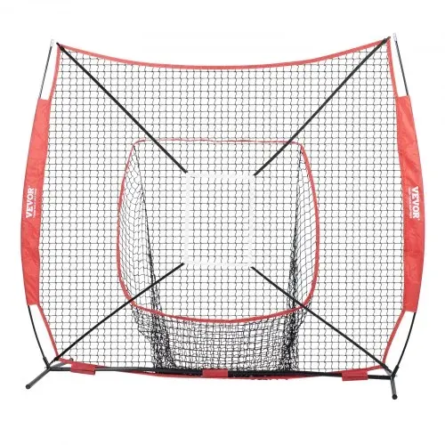 VEVOR 244 x 106 x 211 cm Baseball-Softball-Übungsnetz, tragbares Baseball-Trainingsnetz, Schlagen, Fangen, Pitchen, Backstop-Baseballausrüstung mit Bogenrahmen, Tragetasche, Schlagzone, Rotem Ball. – Bild 8