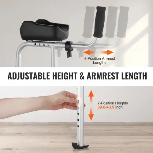 VEVOR 2-in-1-Gehhilfe, zusammenklappbar, mit abnehmbaren Armlehnen, höhenverstellbar, zusammenklappbar, mit 5-Zoll-Vollrädern, leichtes Aluminium | Mobilitätshilfe mit Vorderrädern für ältere und behinderte Menschen, 204 kg – Bild 3