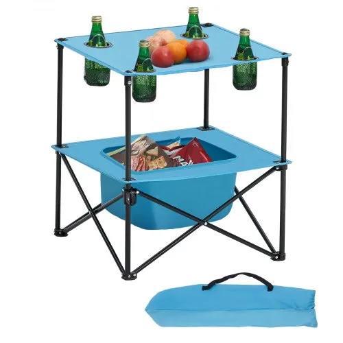 VEVOR Klapptisch Buffettisch tragbarer Allzwecktisch 56 cm, wasserfester Tisch aus 600D Oxford Gewebe mit 4 Getränkehaltern, Gartentisch Campingtisch für Partys Picknick Camping Grillen BBQ, Blau VEVOR Klapptisch Buffettisch tragbarer Allzwecktisch 56 cm, wasserfester Tisch aus 600D Oxford Gewebe mit 4 Getränkehaltern, Gartentisch Campingtisch für Partys Picknick Camping Grillen BBQ, Blau