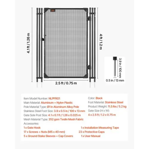 VEVOR Poolzaun Tor 1,2x0,75 m, Tür für Poolschutzzaun Kinderschutzzaun, Sicherheitstor-Set mit Metallriegel, 352 g/m² Teslin-PVC-Gewebe, Rundrohr, Abschließbar, für Schwimmbecken, Schwarz – Bild 6