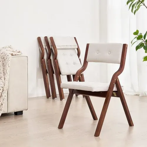 VEVOR Klappstuhl Gartenstuhl mit gepolstertem Kissen & Holzrahmen 4 Stk. moderner Esszimmerstuhl für Küche Büro Party, Küchenstuhl bis 180 kg belastbar (pro) faltbar braun + weiß platzsparend – Bild 7