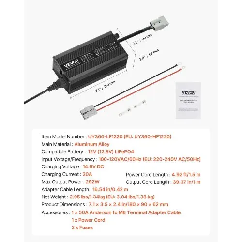 VEVOR 12 V 20 A Batterieladegerät, 14,6 V, DC Ladespannung, mit Anderson-Anschluss, LED-Anzeige, 0-V-Aktivierung, für Lithium-LiFePO4-Deep-Cycle-Akkus von Booten, Wohnmobilen – Bild 6