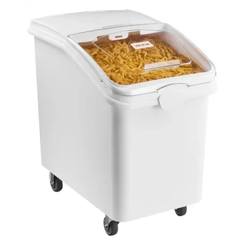 VEVOR Reisbehälter 120 L PP Vorratsbehälter mit Sichtfenster und 4 Rollen, für Getreide, Reis (90 kg), Müsli und Mehl (66 kg), mit Schiebedeckel, Großer Entnahmeöffnung, Schaufel, Tierfutterbehälter – Bild 10