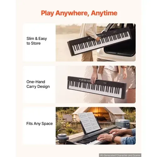 VEVOR Digitalpiano 88 Tasten Halbgewichtet E-Piano Elektronisches Keyboard Geeignet für Anfänger und Fortgeschrittene, 128 Klänge und Rhythmen, HiFi-Stereolautsprecher, Pedal, Notenablage, USB/MIDI – Bild 4
