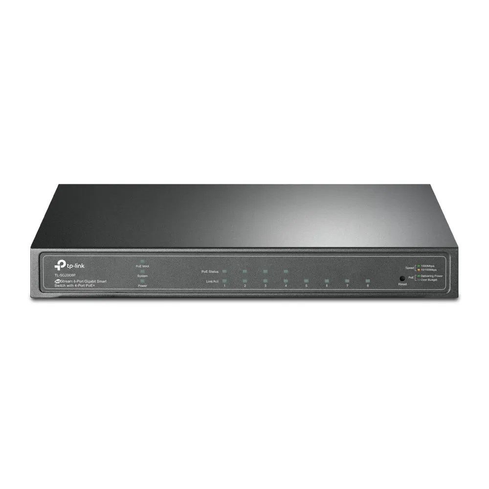 TP-Link Switch full managed Layer2 8 Port • 8x 1 GbE • PoE Budget 58 Watt • 4x PoE at • Lüfterlos, Omada • SG2008P TP-Link Switch full managed Layer2 8 Port • 8x 1 GbE • PoE Budget 58 Watt • 4x PoE at • Lüfterlos, Omada • SG2008P