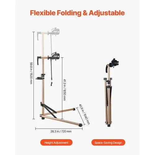 VEVOR Fahrradreparaturständer Fahrradmontageständer 39,9 kg belastbar mit 105–152 cm einstellbarer Höhe & magnetischer Werkzeugablage, faltbarer Wartungsständer für Mountainbikes Road Bike – Bild 3