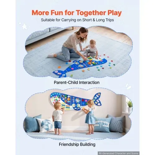 VEVOR Montessori Busy Board 12-in-1 Faltbares Wandmotorikbrett aus Filz Wal, Sensorisches Spielzeug zur Bildung & Frühe Entwicklung für Kinder, mit Zahlen Buchstaben Tieren Formen Uhr & Lernelementen – Bild 5