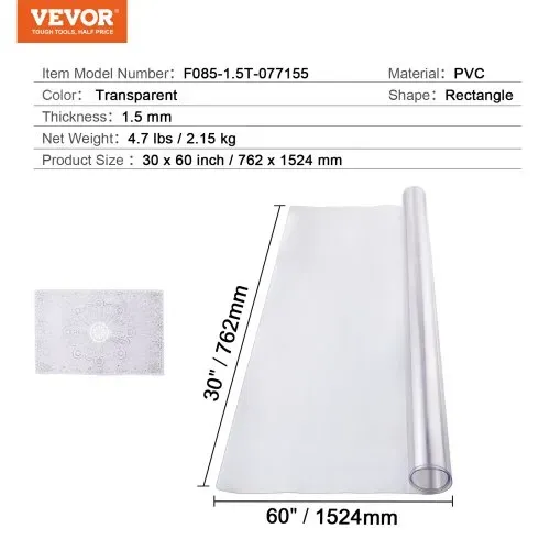 VEVOR Kunststoff-Tischdecke, 76,2 x 152,4 cm, 1,5 mm dick, transparenter Tischschutz, rechteckige PVC-Schreibtischunterlage, wasserdichte und leicht zu reinigende Schreibtischunterlage, Tischdecke, für Büro, Kommode, Esszimmertisch, Nachttisch – Bild 6