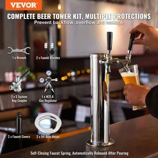 VEVOR Bierspender Bierturm, Bier-Umrüstsatz mit zwei Zapfhähnen, Bier-Turm-Zapfanlage aus Edelstahl mit Doppelmessgerät W21.8-Regler und S-System-Fasskupplung für Partys, zu Hause usw. VEVOR Bierspender Bierturm, Bier-Umrüstsatz mit zwei Zapfhähnen, Bier-Turm-Zapfanlage aus Edelstahl mit Doppelmessgerät W21.8-Regler und S-System-Fasskupplung für Partys, zu Hause usw.