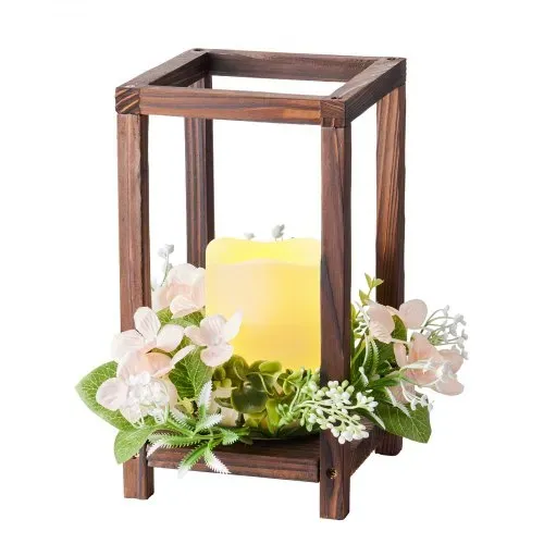 VEVOR 20er-Set Holzlaternen, inkl. 20x Laternen-Kerzenhaltern, 20x flammenlosen LED-Kerzen, 20x Champagner-Blumenkränzen für Hochzeitstisch, Party, Bauernhaus-Dekoration, Braun – Bild 8
