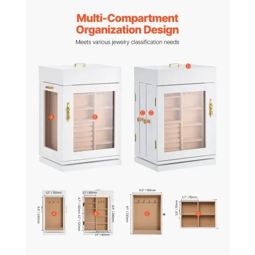 VEVOR Schmuckkästchen 360° drehbarer Schmuckkasten mit magnetischer Tür & Acrylfenster & 4 integrierten Halskettenhaken, Aufbewahrungskoffer mit Metallgriffen, Bodenpolster & weichem Samtfutter VEVOR Schmuckkästchen 360° drehbarer Schmuckkasten mit magnetischer Tür & Acrylfenster & 4 integrierten Halskettenhaken, Aufbewahrungskoffer mit Metallgriffen, Bodenpolster & weichem Samtfutter