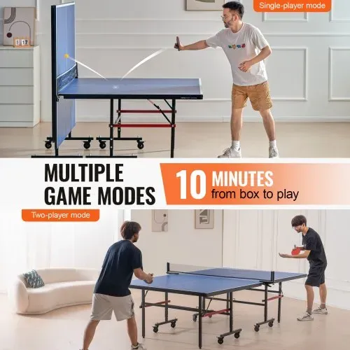 VEVOR Ping-Pong-Tisch, professionelles Tischtennisspiel, tragbarer MDF-Tischtennistisch für den Innenbereich, faltbarer Ping-Pong-Tisch mit Schnellklemmnetz und feststellbaren Rädern, einfacher Aufbau in 10 Minuten, 18 mm dicke Tischplatten – Bild 3