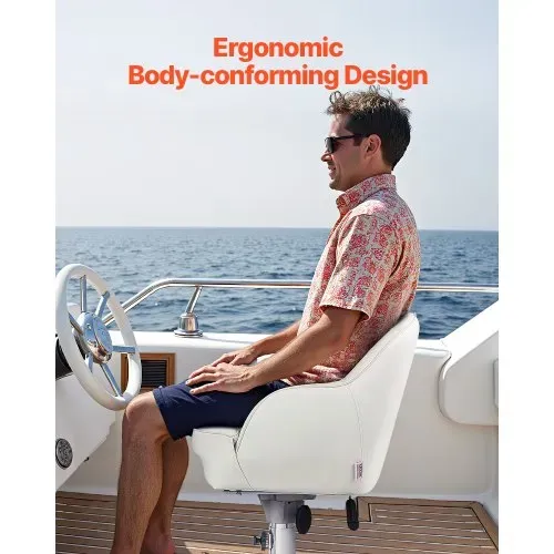 VEVOR Bootssitz Bootsstuhl mit niedriger Rückenlehne hochklappbarer Fischerbootsitz mit verdicktem Schwammkissen & PVC-Leder & ergonomischem Design Bootssitz für Fischerboote Yachten Schiffe weiß – Bild 2