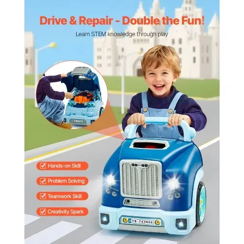 VEVOR Motorspielzeug, 60-teilig, Autoreparaturset für Kinder, mit abnehmbaren Teilen, Lichtern und Geräuschen, Lenkrad und Hupe, Mechaniker-Werkstattset für Kinder für Kleinkinder ab 3 Jahren, Blau VEVOR Motorspielzeug, 60-teilig, Autoreparaturset für Kinder, mit abnehmbaren Teilen, Lichtern und Geräuschen, Lenkrad und Hupe, Mechaniker-Werkstattset für Kinder für Kleinkinder ab 3 Jahren, Blau