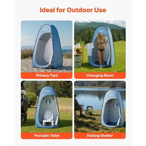VEVOR Pop Up Zelt (1219 x 1219 x 2134 mm) Wasserfestes Toilettenzelt mit, Umkleidezelt inkl. Heringen & Seilen & Tragetasche & Aufhängetasche, aus 190T Polyester für Camping Strand Angeln Blau – Bild 5