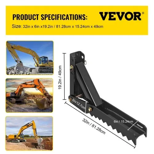 VEVOR Baggerdaumen 81,3 cm, Zahndicke 12,7 mm, robuster Baggerdaumen, geschweißte Daumenbefestigungen schwarzer Stahl, mechanisch verstellbarer Daumen für Tieflöffelbagger – Bild 6