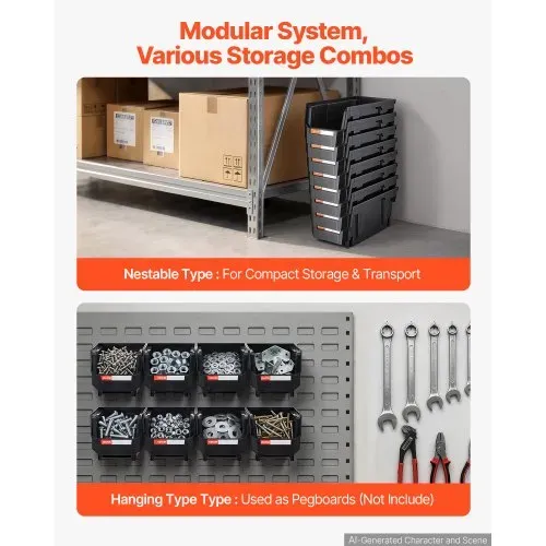 VEVOR Stapelboxen, 276x140x130 mm (8er-Pack), Sichtlagerboxen, Lagerboxen, Sichtlagerkasten zum Organisieren & Aufbewahren von Kleinteilen, Bürobedarf & anderem Zubehör, Schwarz – Bild 3