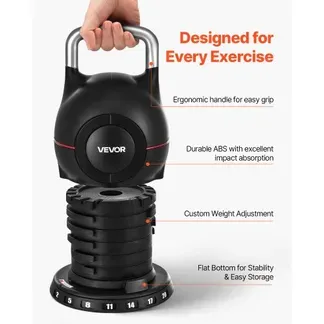 VEVOR Kugelhantel verstellbare Kettlebell mit 7 Gewichtsstufen (2/5/8/11/14/17/20 kg), Schwunghantel aus ABS + Aluminium-Druckguss, für Griffkrafttraining Ganzkörpertraining Cross-Training Schwarz VEVOR Kugelhantel verstellbare Kettlebell mit 7 Gewichtsstufen (2/5/8/11/14/17/20 kg), Schwunghantel aus ABS + Aluminium-Druckguss, für Griffkrafttraining Ganzkörpertraining Cross-Training Schwarz