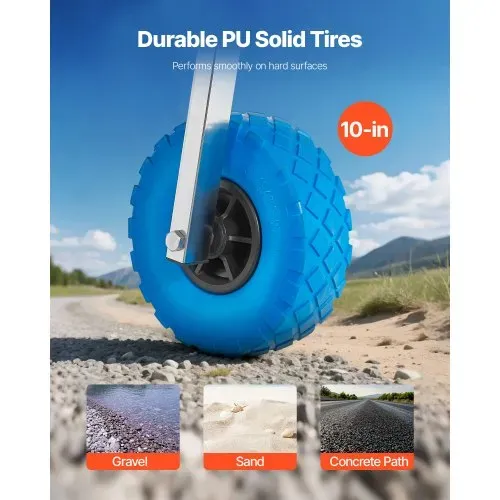 VEVOR Slipräder für Boote (136,1 ke belastbar) 26 cm Heckrad aus Edelstahl mit Voll-PVC-Reifen, klappbare Slipräder mit 4 Schnellspannstiften, passend für 4 m lange aufblasbare Fischerboote – Bild 3