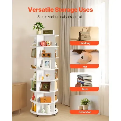 VEVOR Schuhregal Schuhschrank für 28 Paar Schuhe (7-stöckig) 360° drehbar, Schuhaufbewahrung mit Rollen, Schuhablage für Schlafzimmer Wohnzimmer Eingangsbereich, Weiß 598 x 598 x 1670 mm – Bild 6