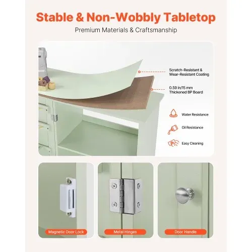 VEVOR klappbarer Nähtisch Nähmaschinentisch mit kompaktem Design & Ablagefächern & Holzklammern & magnetischem Türschloss, Mehrzwecktisch für Modestudio Kunststudio Zuhause, Hellgrün – Bild 4