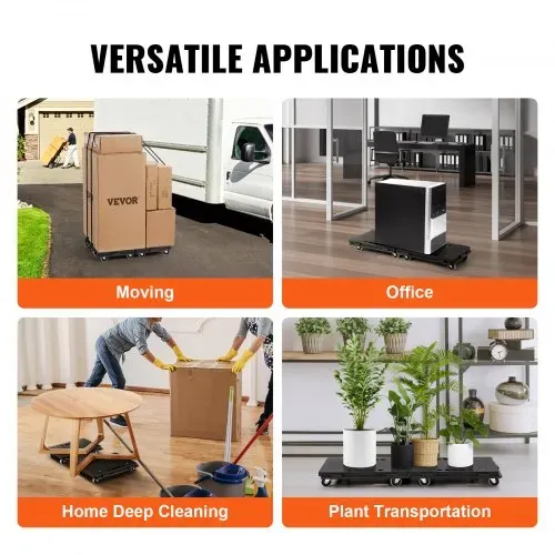 VEVOR Möbelwagen, Möbelwagen, 4 Räder, tragbare bewegliche Rollen, robust, ineinandergreifend, klein, flach, für schwere Möbel, 2 Stück, 40,6 x 27,9 cm, 227,8 kg Kapazität, schwarz – Bild 4