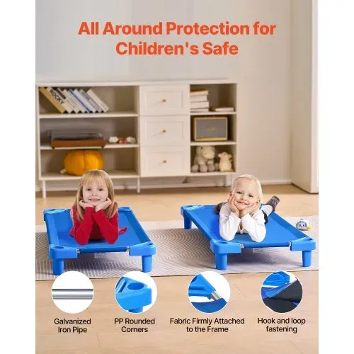 VEVOR Stapelbares Kinderbett 4er-Pack tragbare Kleinkinder-Schlafbetten, Standardgröße 130 x 57 x 15 cm, Kindertagesstättenbetten Vorschulklassenzimmer zum Schlafen Ausruhen Mittagsschlaf, blau – Bild 2