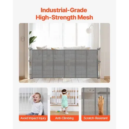 VEVOR einziehbares Babygitter 87 cm hoch, ausziehbar bis 180 cm breit, Gitter für Kinder oder Haustiere, Netzmaterial, einfach zu installieren, für Innentreppen Türen Flure Spielzimmer Grau – Bild 4
